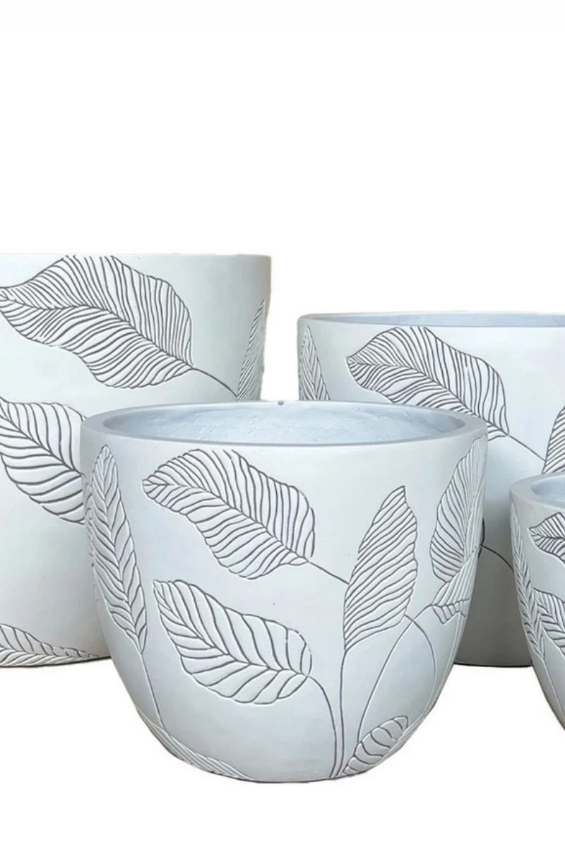 Alfresco Home Banana Leaf Planter 14.75" White Charcoal