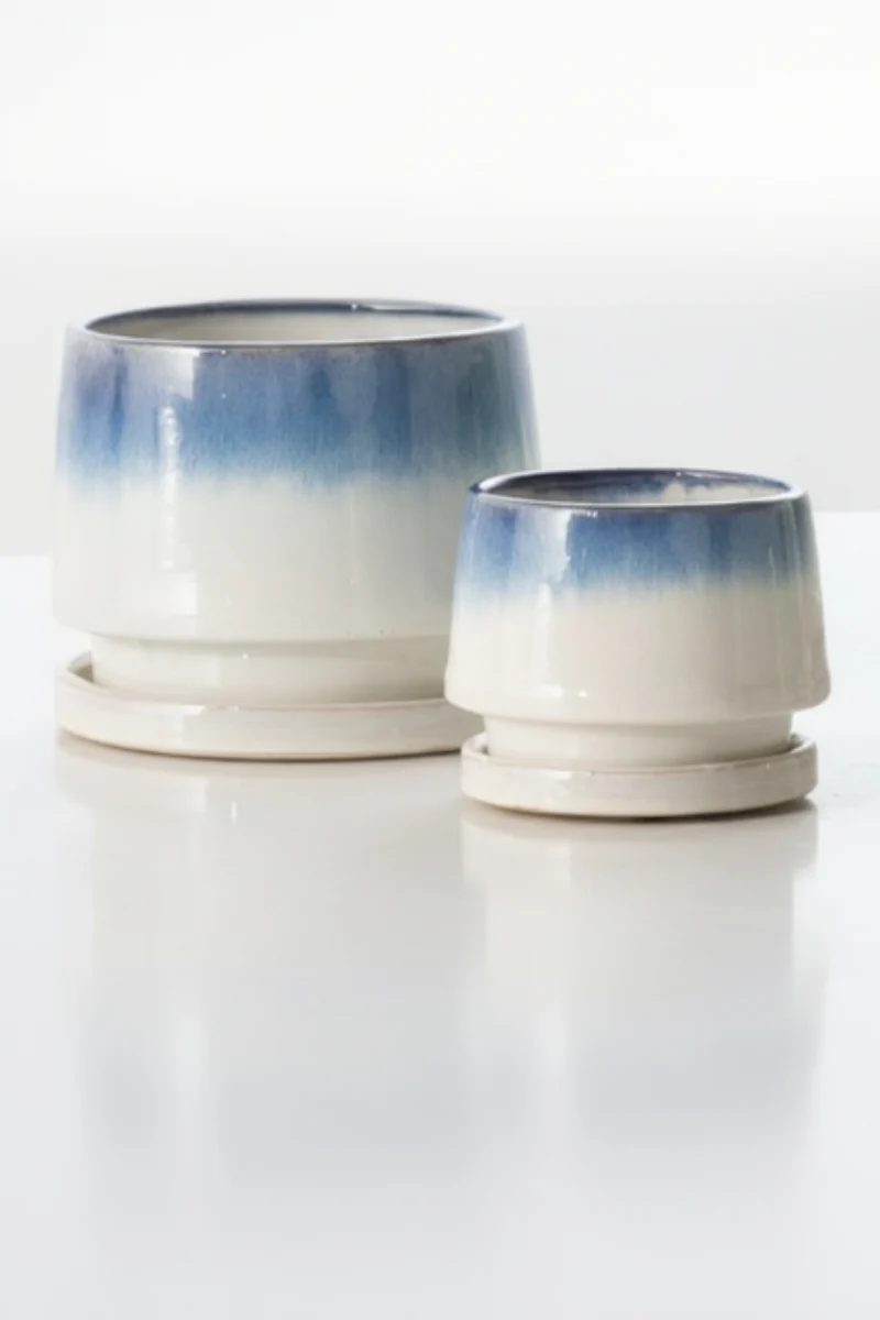 Alfresco Nicola Petits Pot with Saucer Small Blue & White