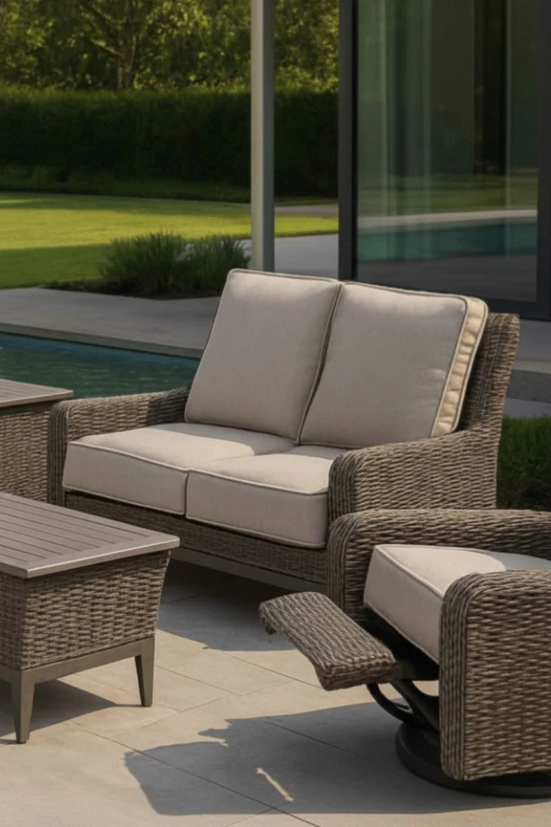 Alfresco Skytop Love Seat with Cushion Sunbrella Cast Silver