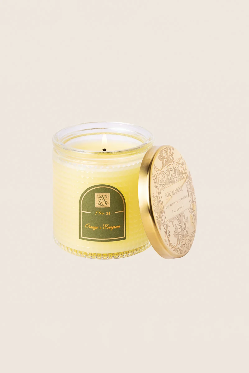 Aromatique Orange & Evergreen Textured Glass Candle with Metal Lid 6 oz