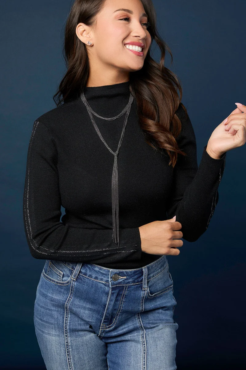 Ataya Sweater with Stripe Sparkle Sleeve Black XS