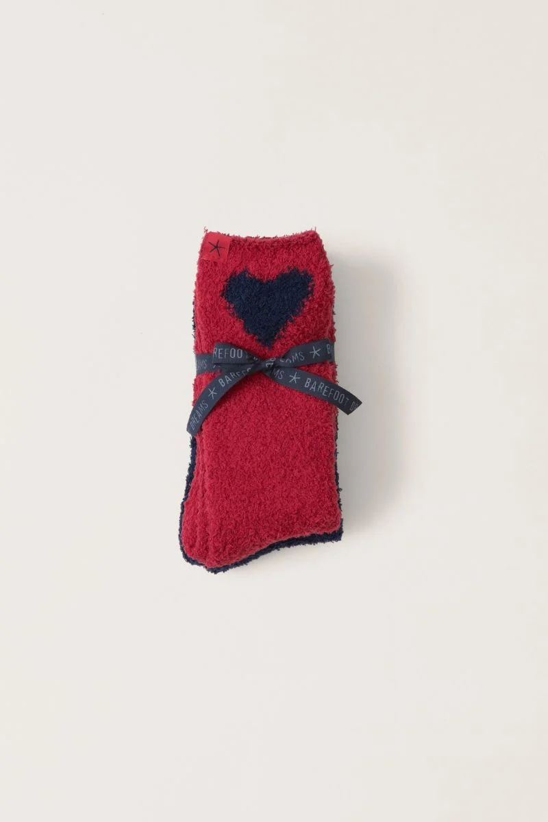 Barefoot Dreams Cozycchic Heart Print Sock Set Marine-Scarlet - Image 2