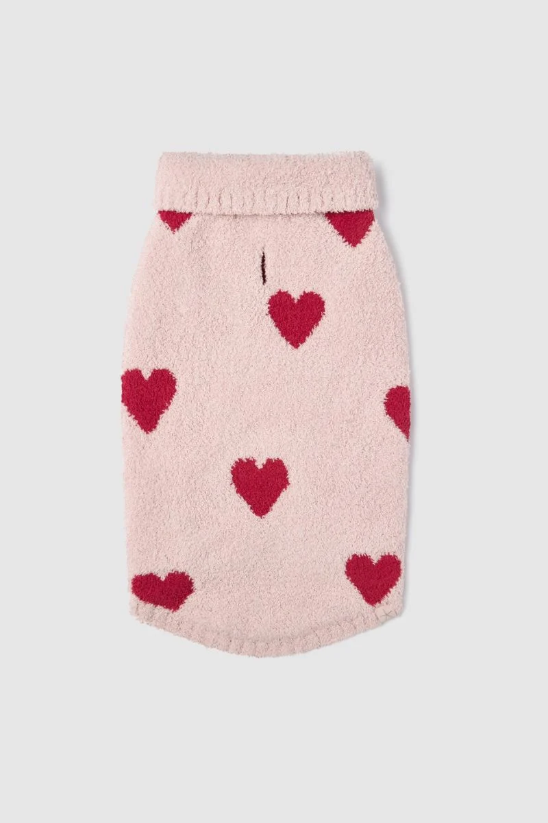 Barefoot Dreams Cozychic Heart Print Pet Sweater X Large Dusty Rose-Cherry - Image 3
