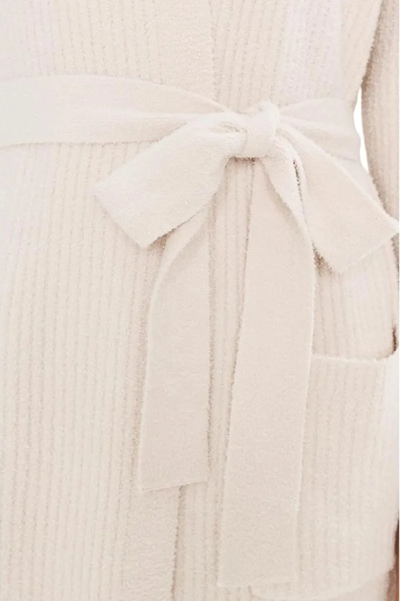 Barefoot Dreams CozyChic Lite Variegated Stripe Ribbed Robe S/M Sand Dune-Pearl - Image 4