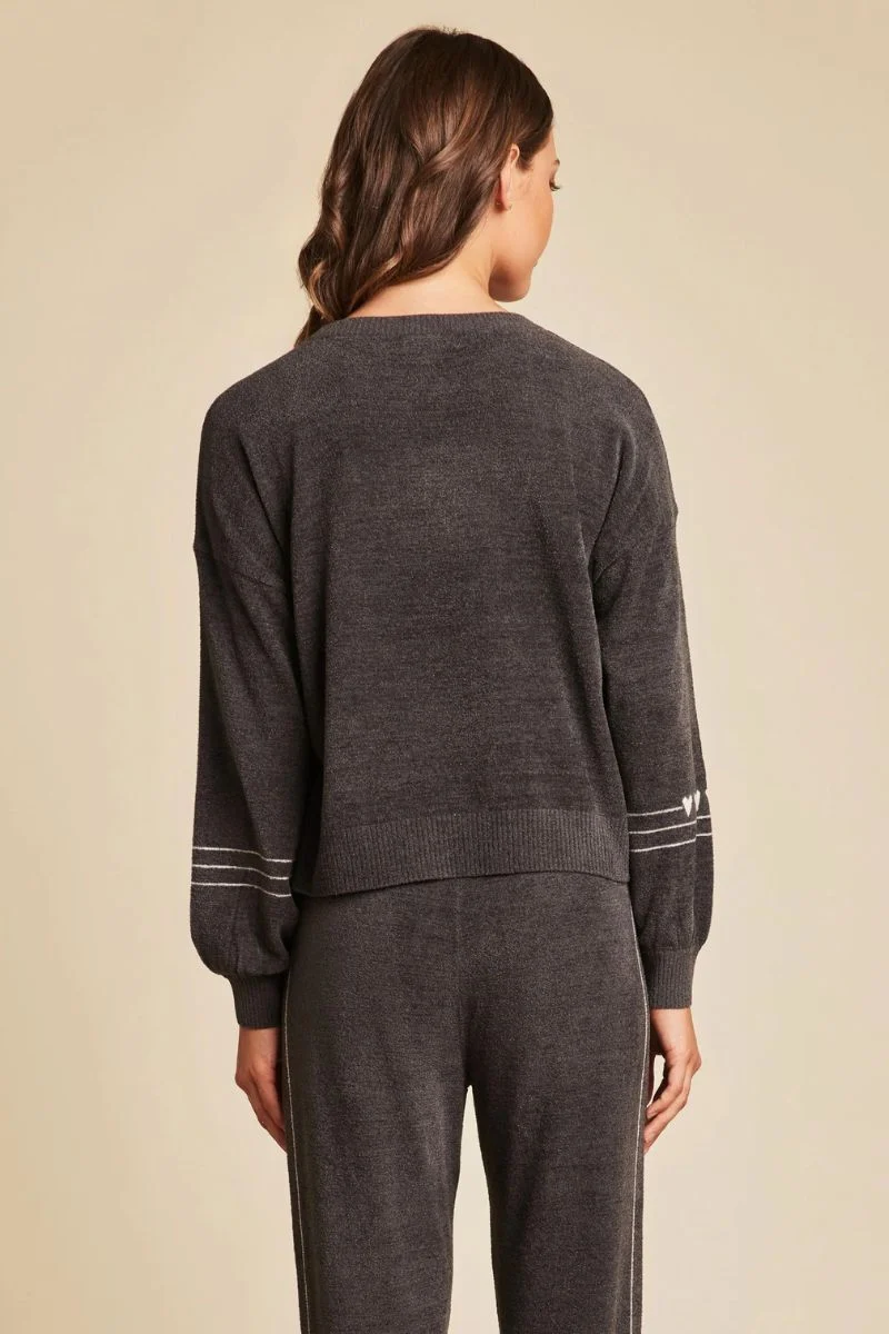 Barefoot Dreams Cozychic Ultra Light Heartbeat Stripe Pullover Extra Large Carbon Sunrise Pink - Image 3