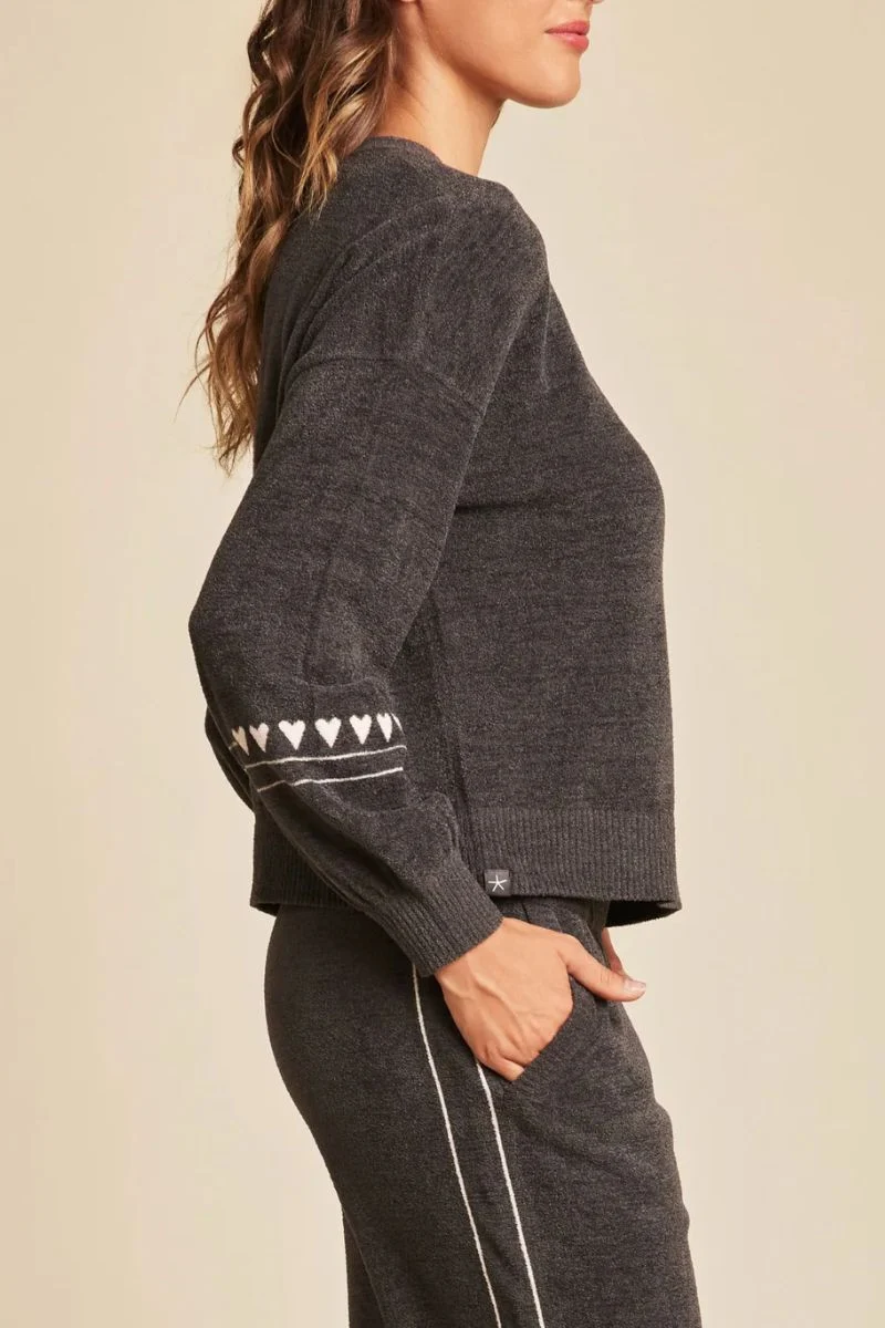 Barefoot Dreams Cozychic Ultra Light Heartbeat Stripe Pullover Large Carbon Sunrise Pink - Image 3