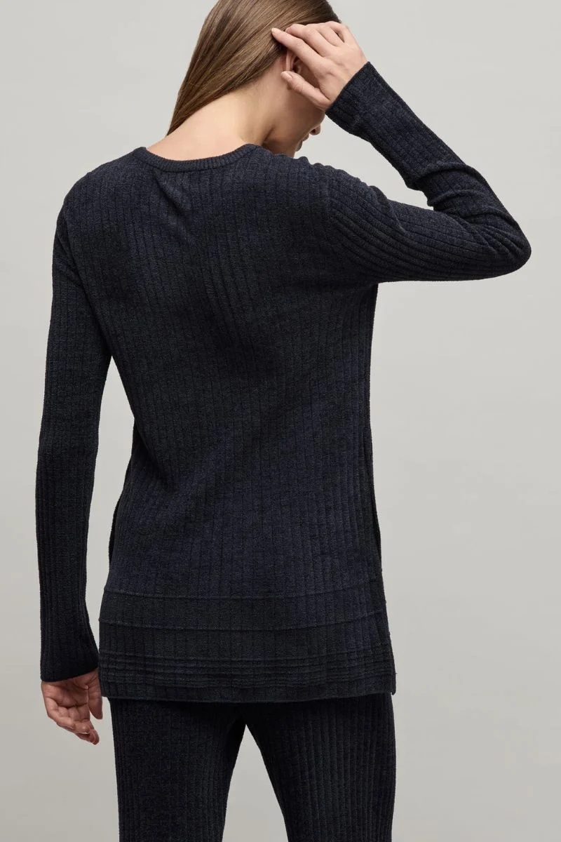 Barefoot Dreams CozyChic Ultra Lite Textured Rib Pullover with Buttons XL Black - Image 4