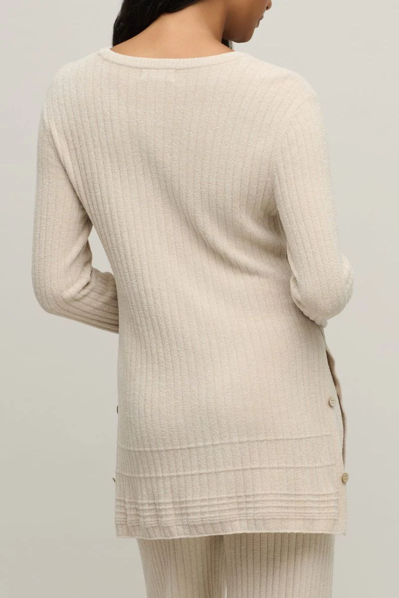 Barefoot Dreams CozyChic Ultra Lite Textured Rib Pullover with Buttons XS Stone - Image 3
