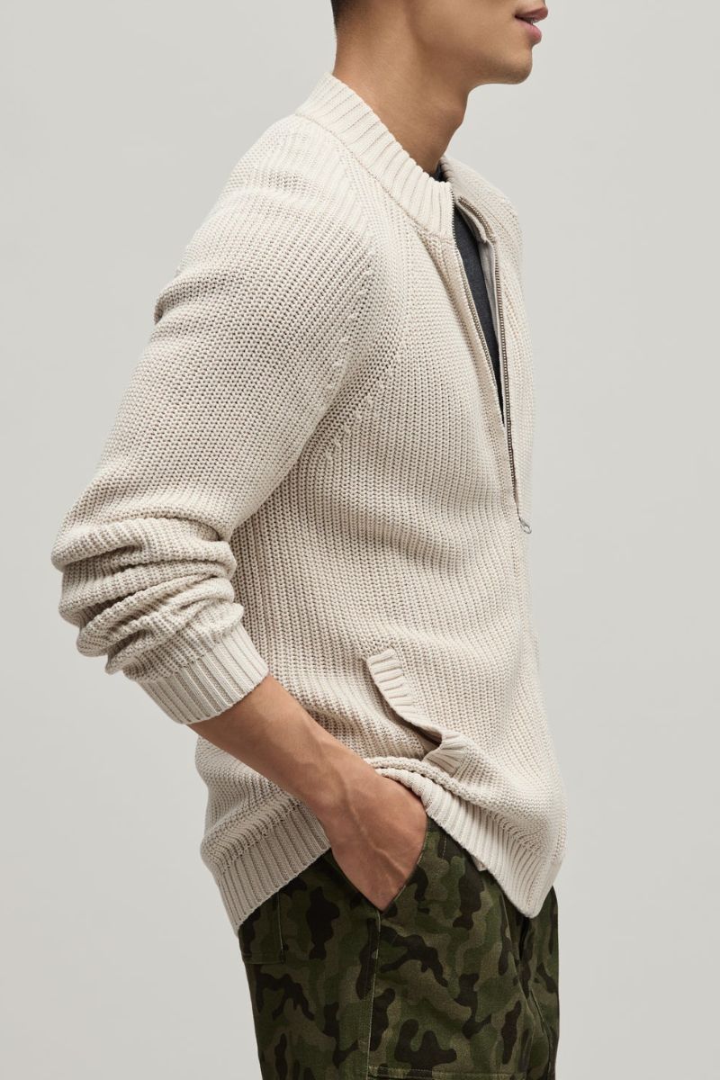 Barefoot Dreams Men's Sunbleach Zip Up Cardigan Large Sand Dune
