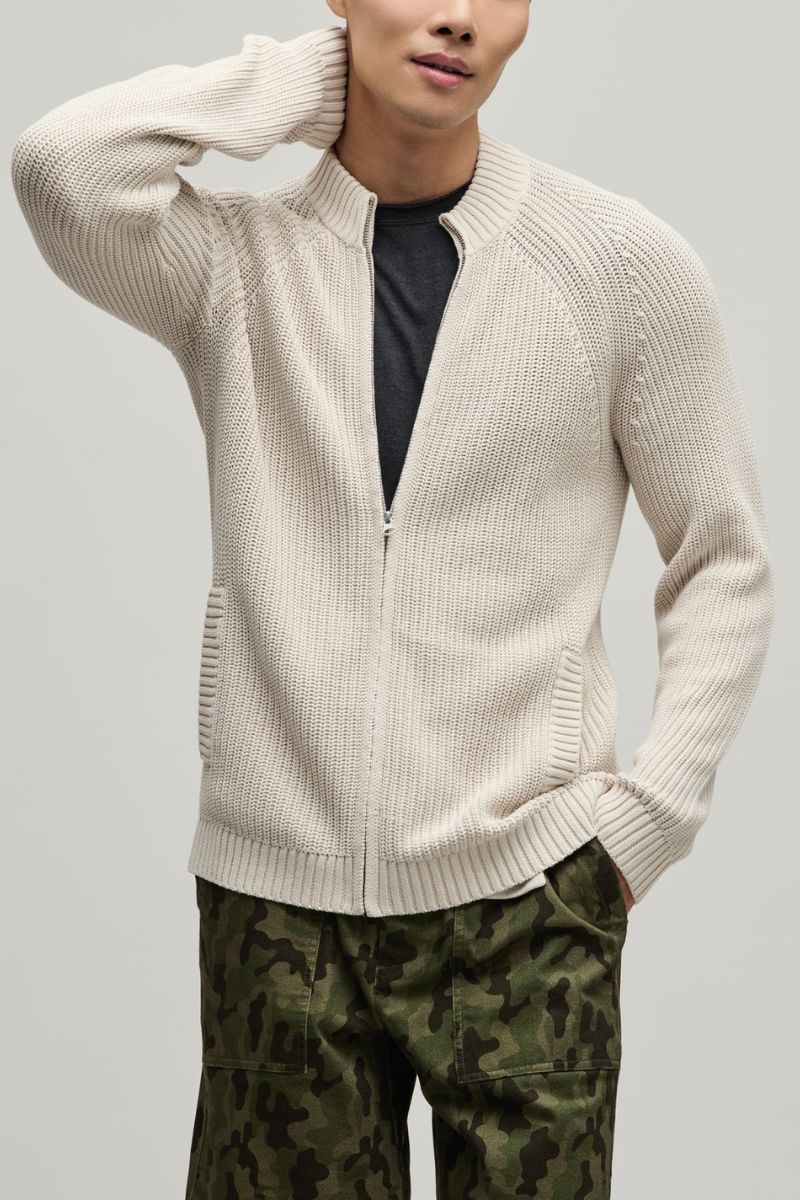 Barefoot Dreams Men's Sunbleach Zip Up Cardigan Large Sand Dune - Image 2