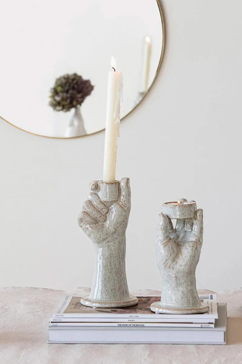 Bloomingville Stoneware Hand Taper Holder Cream