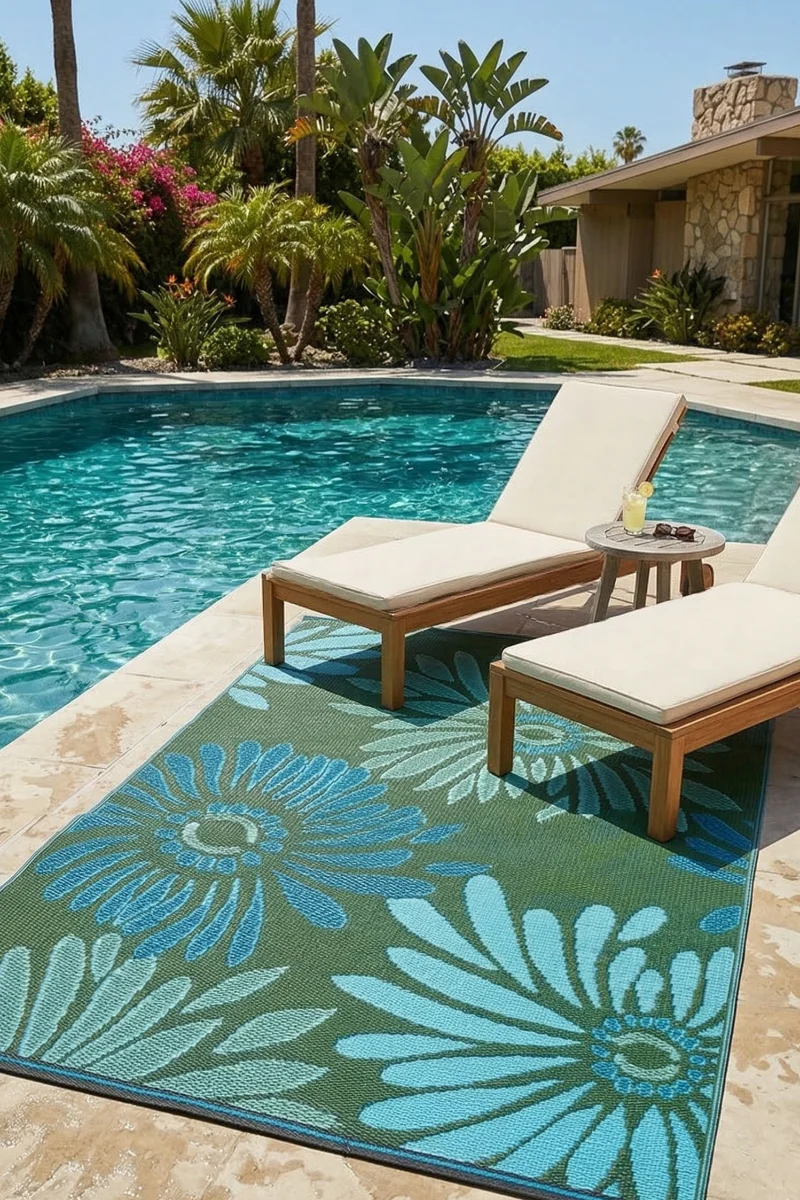 Border Concepts Daisy Outdoor 4'x6' Mat Aqua Green