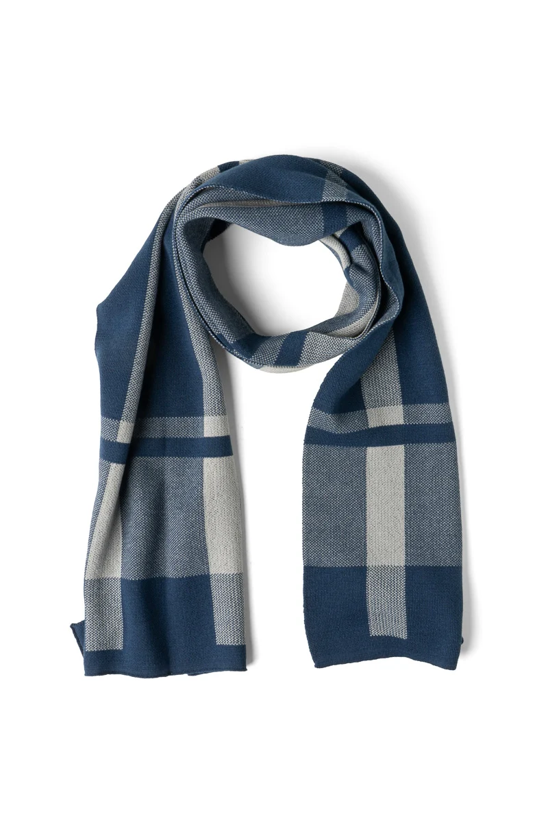 Britt's Knits Gentleman's Plaid Knit Scarf Blue