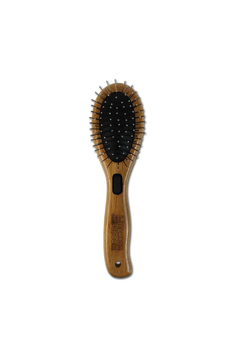 Bamboo Groom Combo Brush with Bristles & Stainless Steel Pins Small/Medium - Image 3