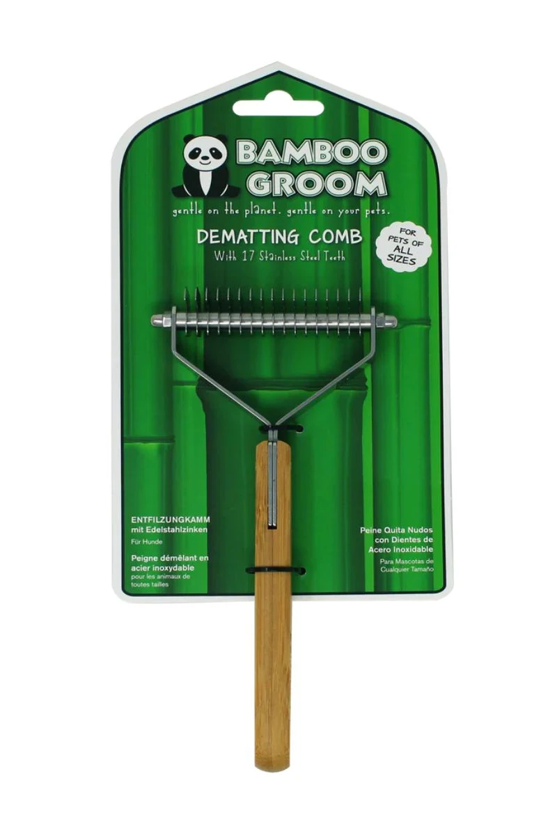 Bamboo Groom Dematting Rake with Stainless Steel Serrated Blades Small/Medium