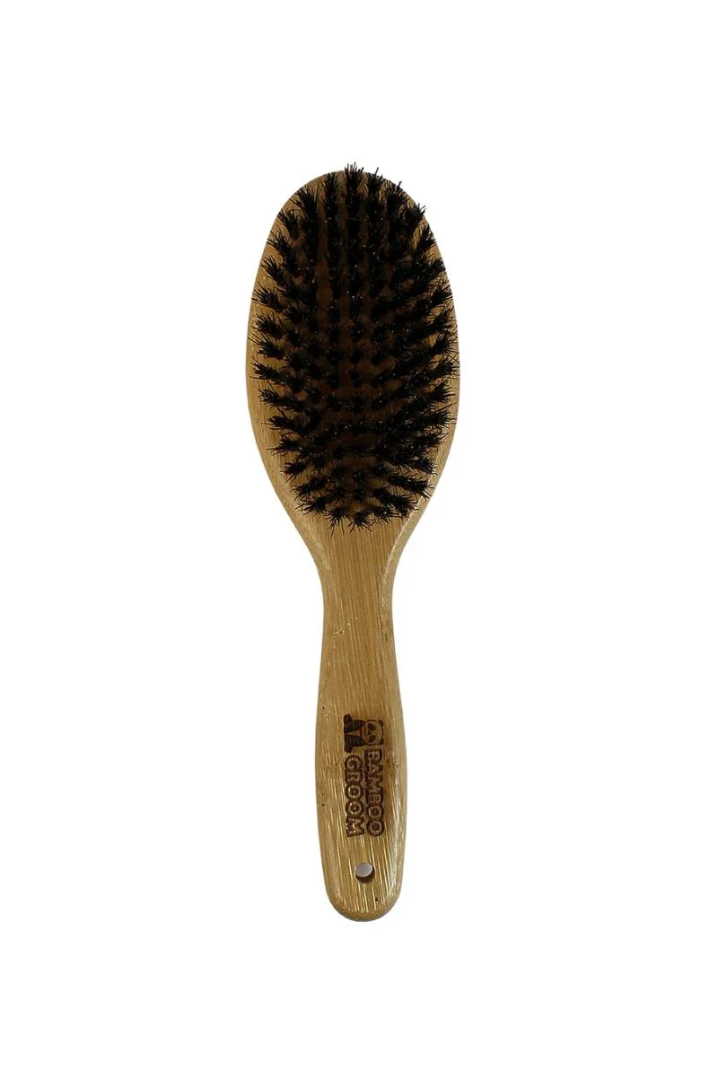 Bamboo Groom Oval Bristle Brush with Natural Boar Bristles Large - Image 2
