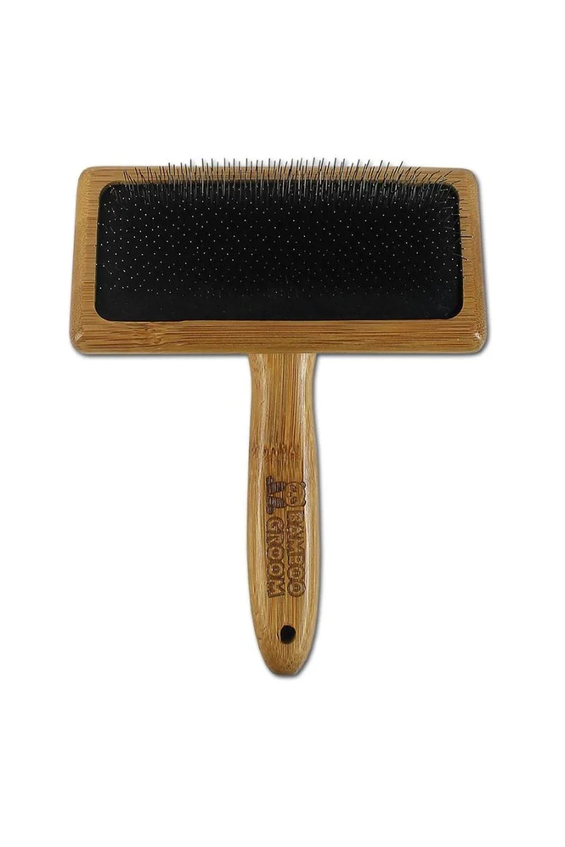Bamboo Groom Soft Slicker Brush with Stainless Steel Pins & Comfort Tips Large - Image 2