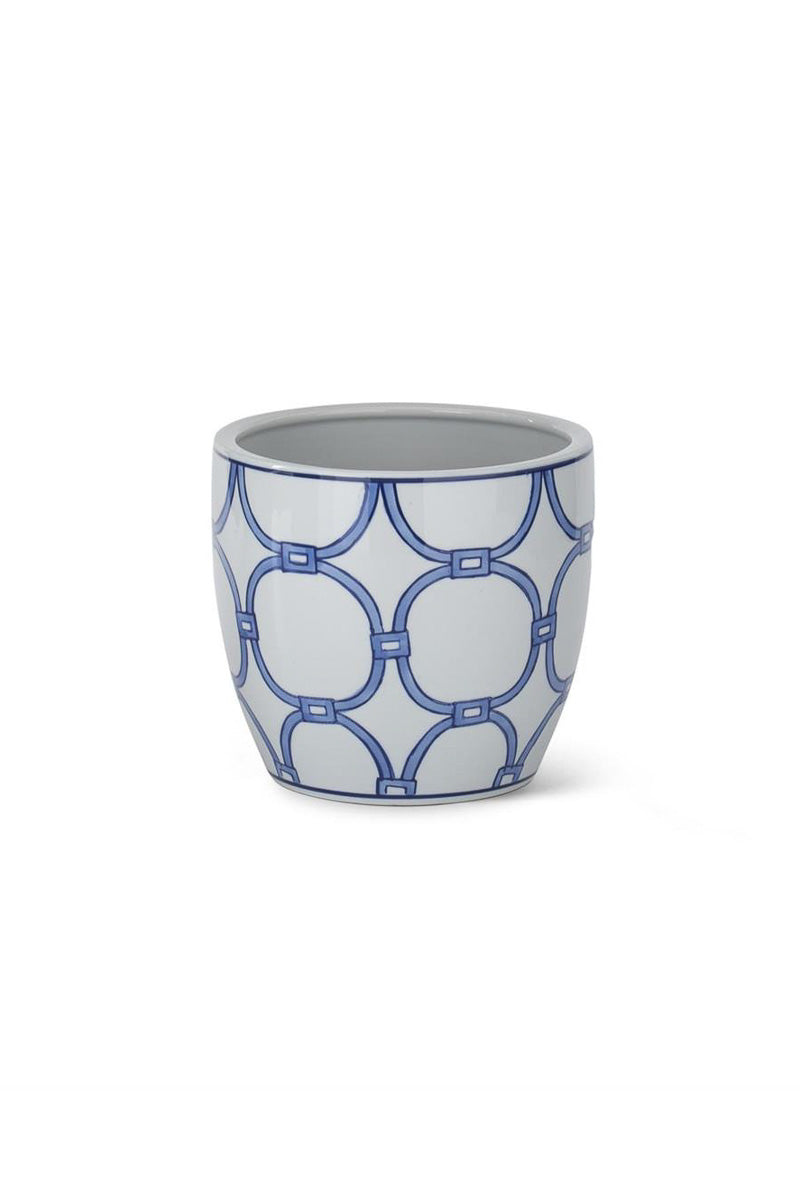 Ceramic Planter with Drain 6.25" Blue & White