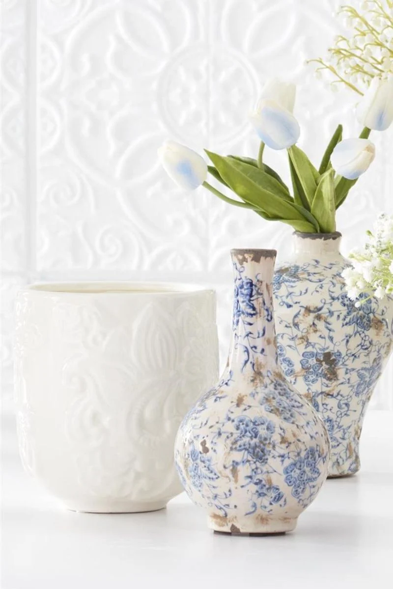 Ceramic Raised Floral Planter 6.25" White