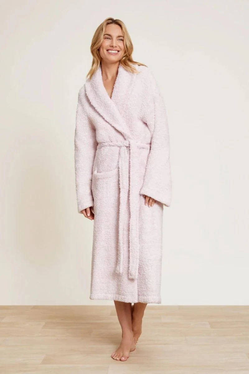 Barefoot Dreams CozyChic Adult Robe Size 1 Heather Dusty Rose/White