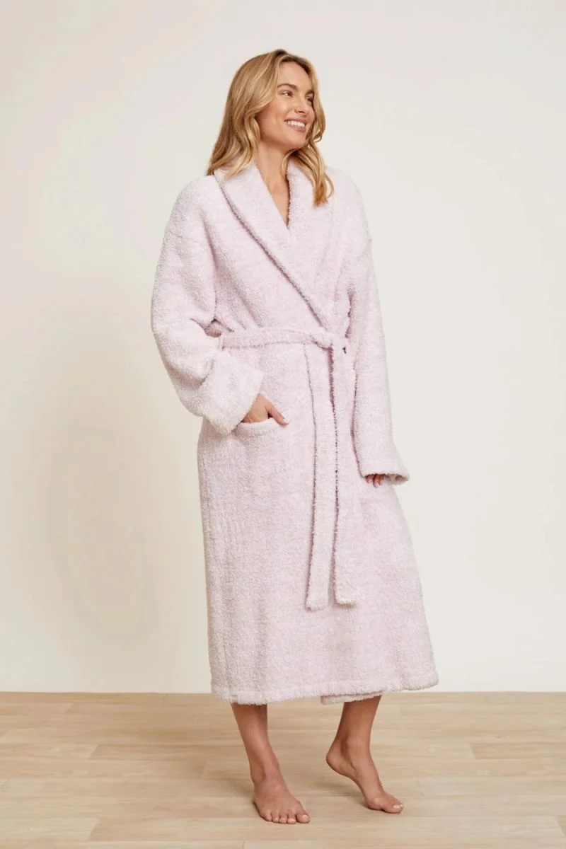 Barefoot Dreams CozyChic Adult Robe Size 2 Heather Dusty Rose/White - Image 2