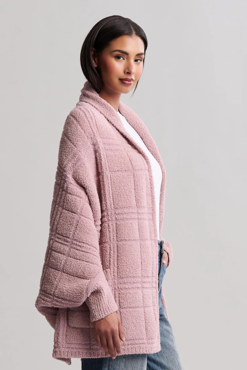 CozyChic Cotton Blanket Wrap Tonal Plaid Teaberry - Image 2