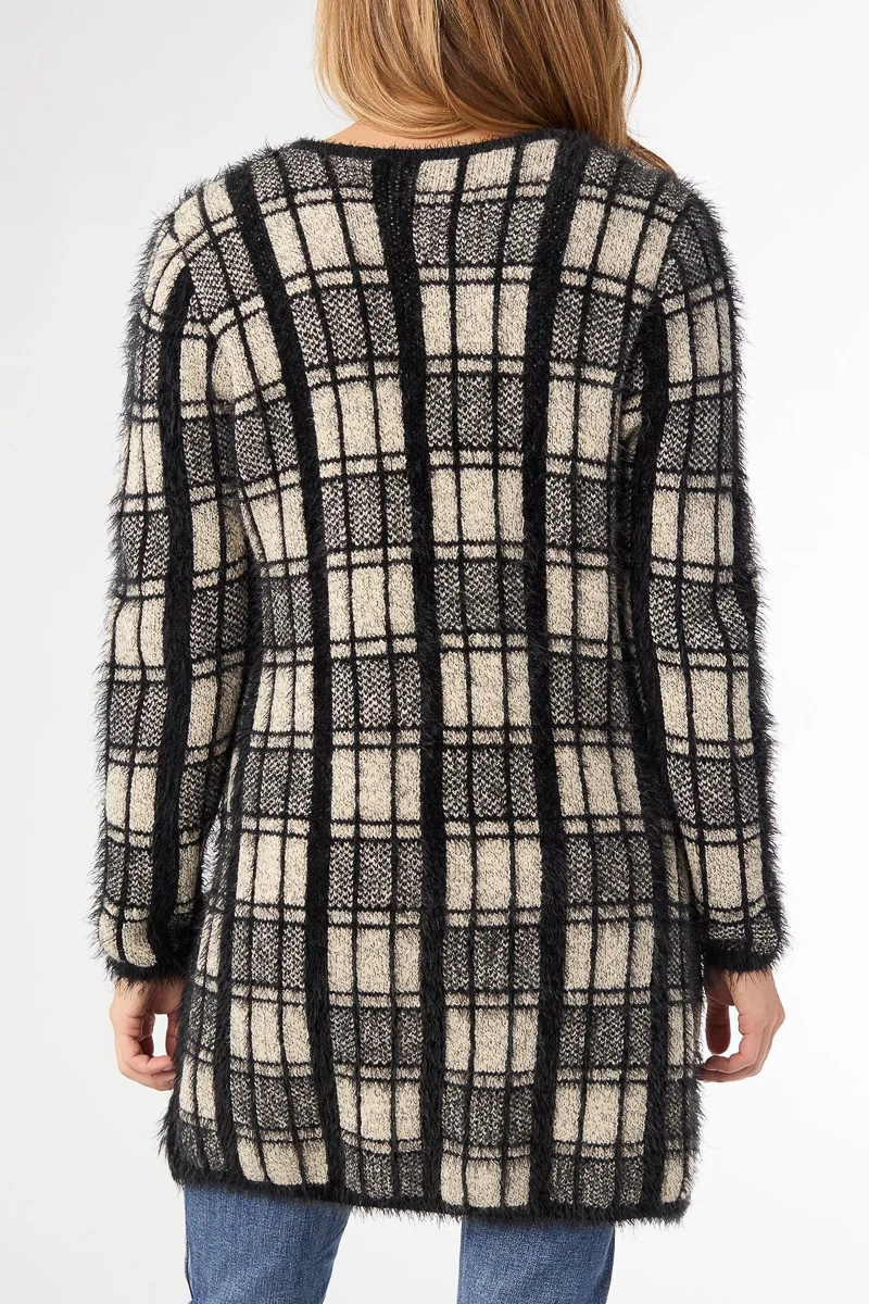 Eliana Mohair Brushed Open Cardigan S/M Black & Oatmeal - Image 2