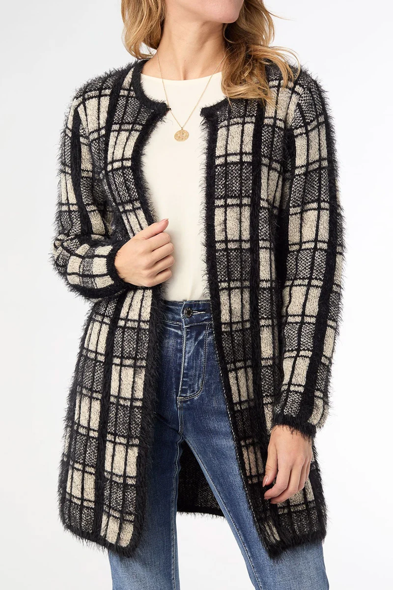 Eliana Mohair Brushed Open Cardigan S/M Black & Oatmeal