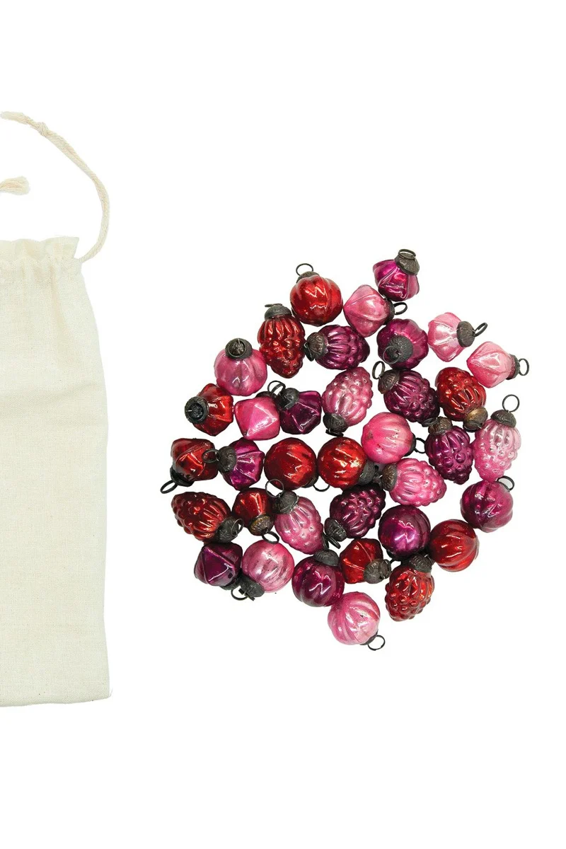 Embossed Mercury Glass Ornaments in Muslin Bag Set of 36