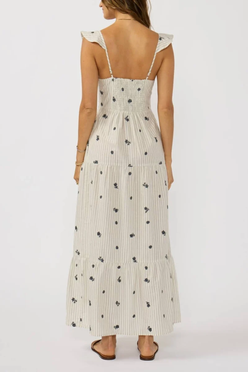 Embroidered Stripe Button Down Tiered Maxi Dress Small - Image 2