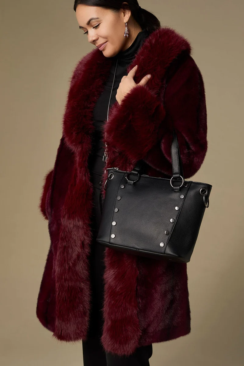 Evelyn Faux Fur Shawl Collar Coat S/M Merlot - Image 2