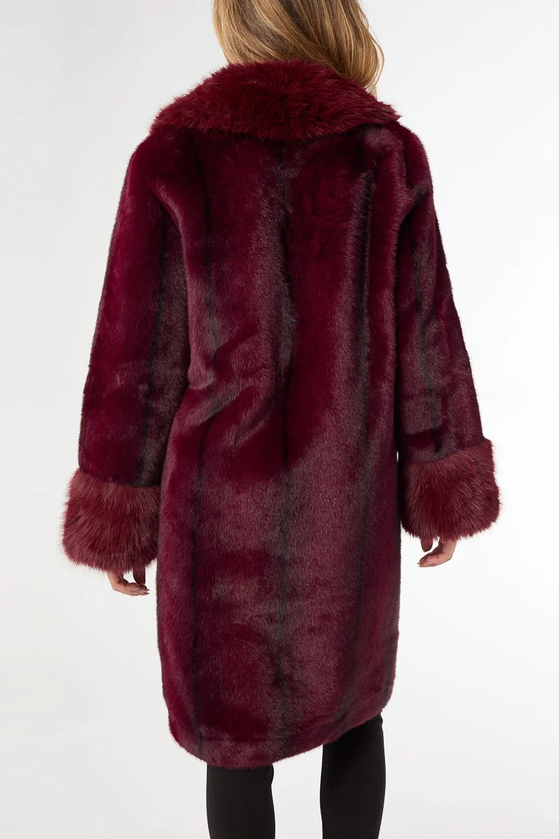 Evelyn Faux Fur Shawl Collar Coat S/M Merlot - Image 3