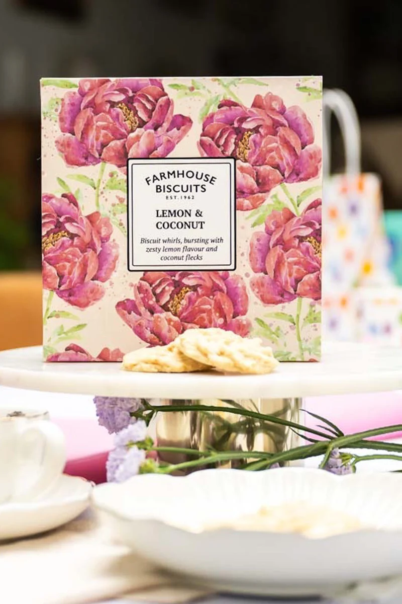Farmhouse Biscuits, Lemon & Coconut Swirl Pink Rose Box