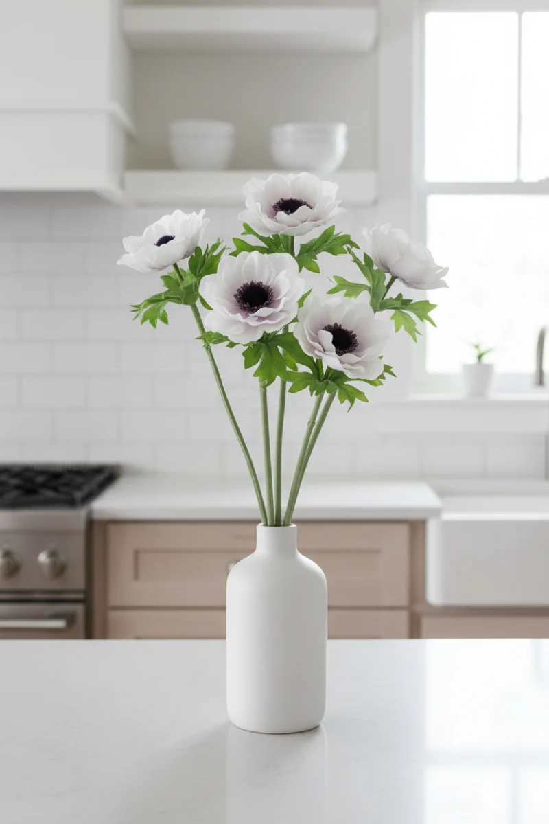 Faux Anemone Spray 16.5" Cream & Lavender