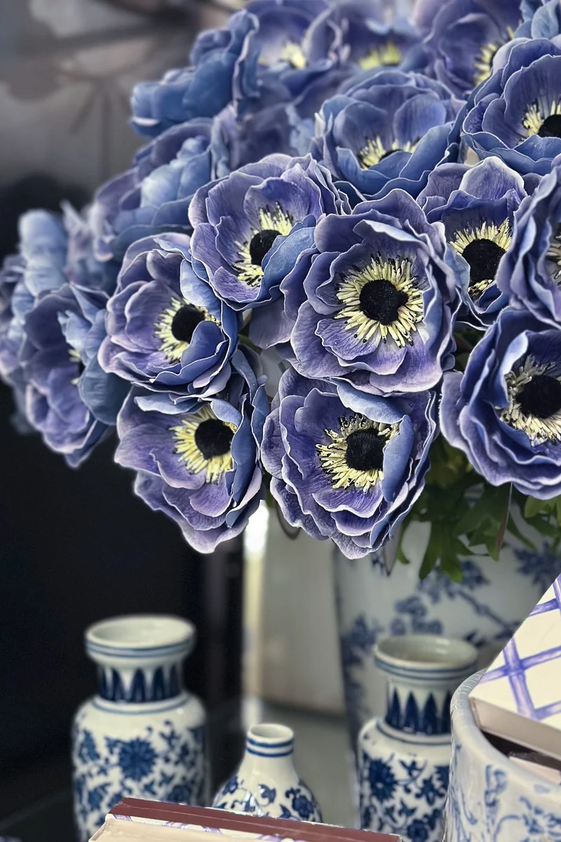 Faux Anemone Stem 17.5" Blue Purple