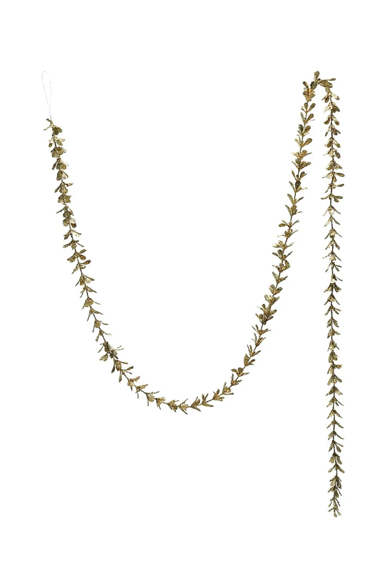 Faux Boxwood Garland with Glitter 72" Gold - Image 2