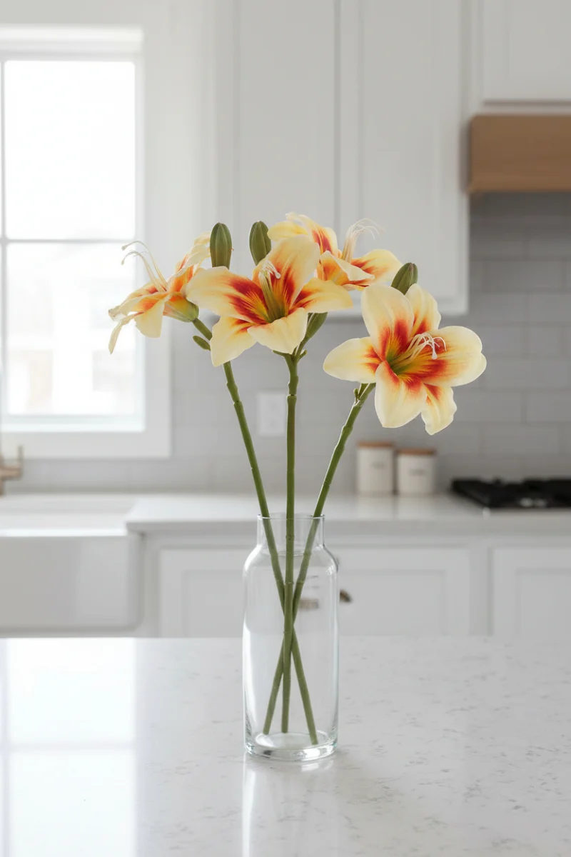 Faux Daylily Spray 15" Orange and Yellow