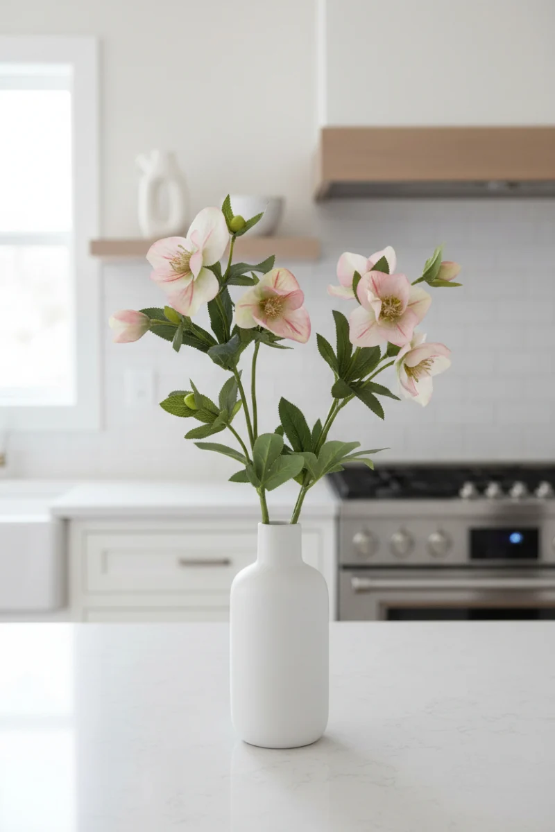 Faux Helleborus Spray 25" Pink & Green