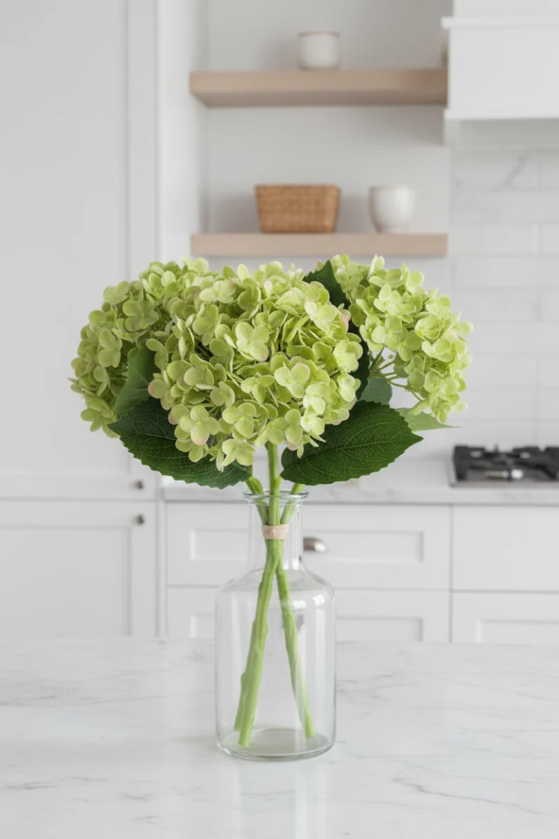 Faux Hydrangea Bouquet 13" Green