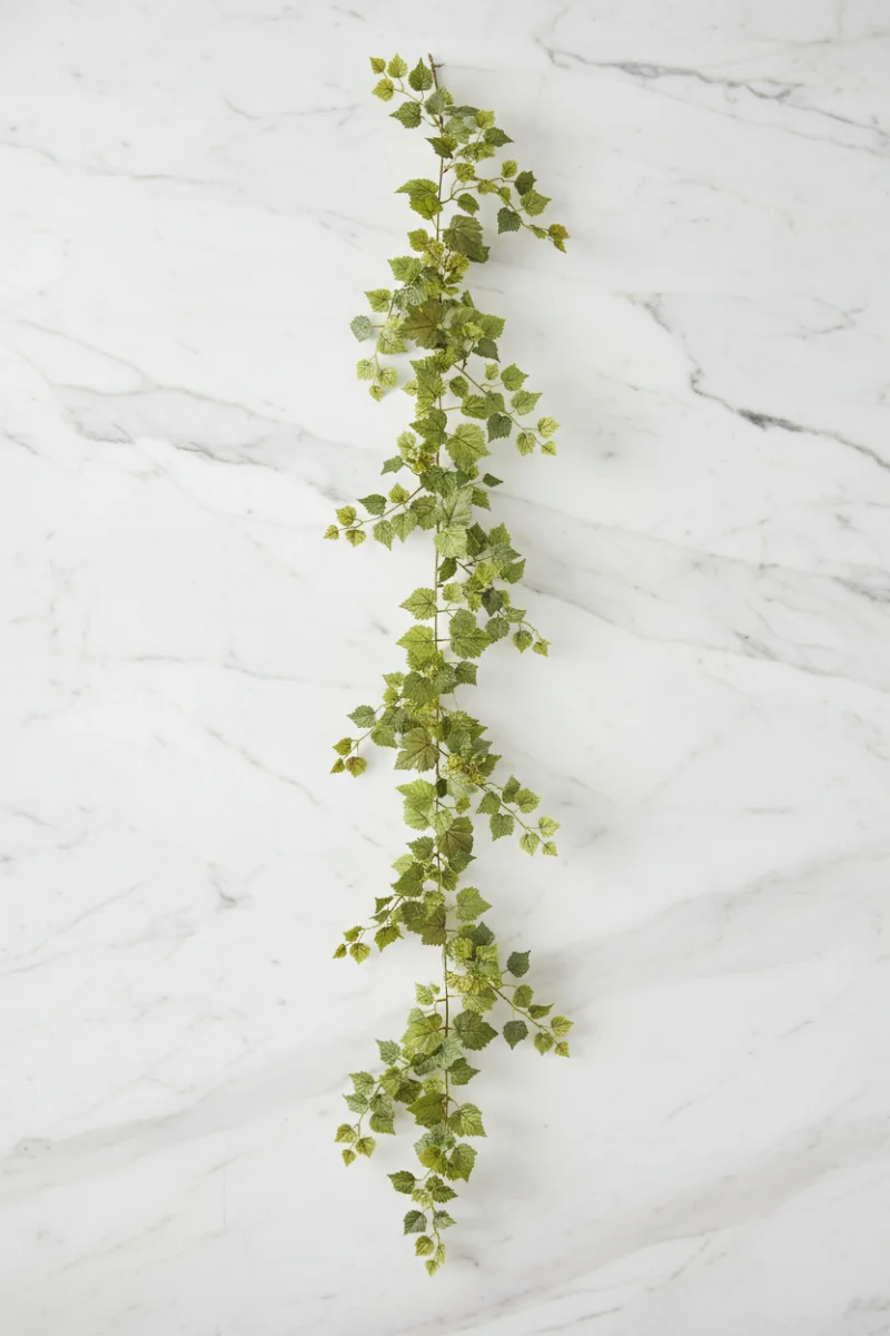 Faux Mini Grape Leaf Vine 6' Frosted Green