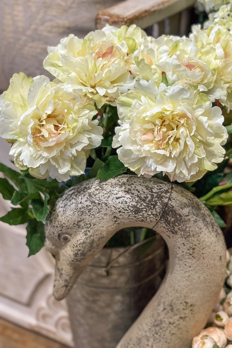 Faux Peony Spray 28" Cream & Green