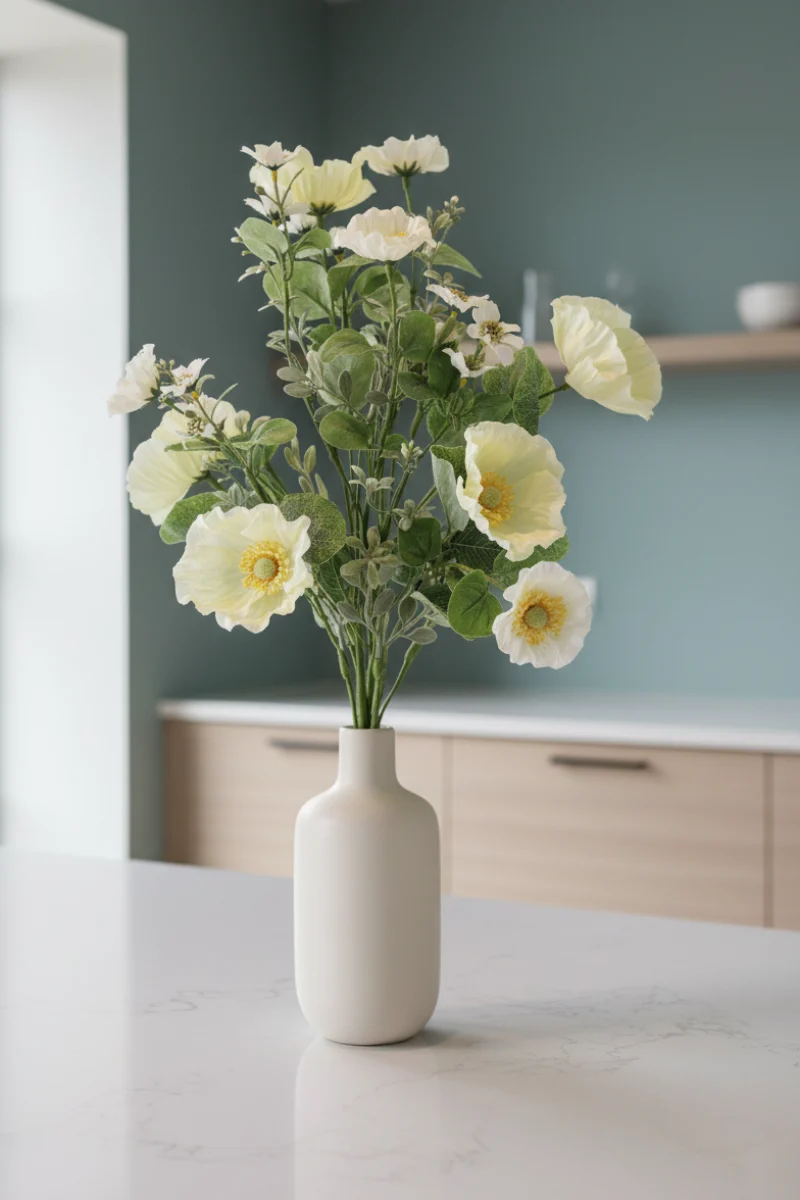 Faux Poppy Bush 22" Cream