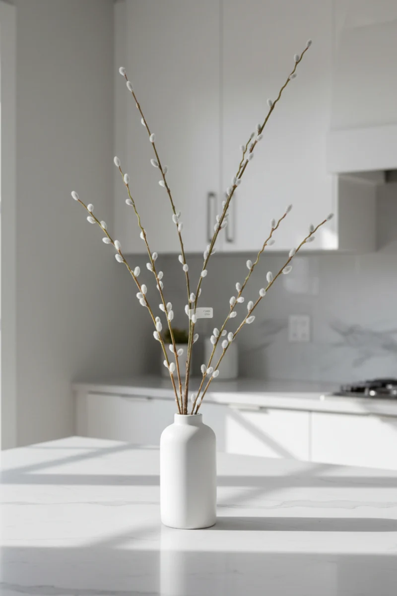 Faux Pussy Willow Spray 43" Grey