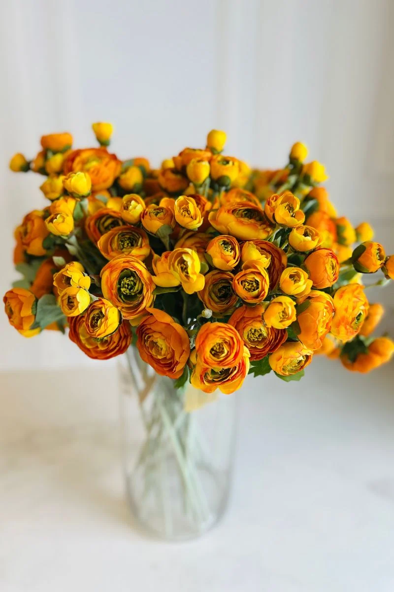 Faux Ranunculus Spray 19" Orange