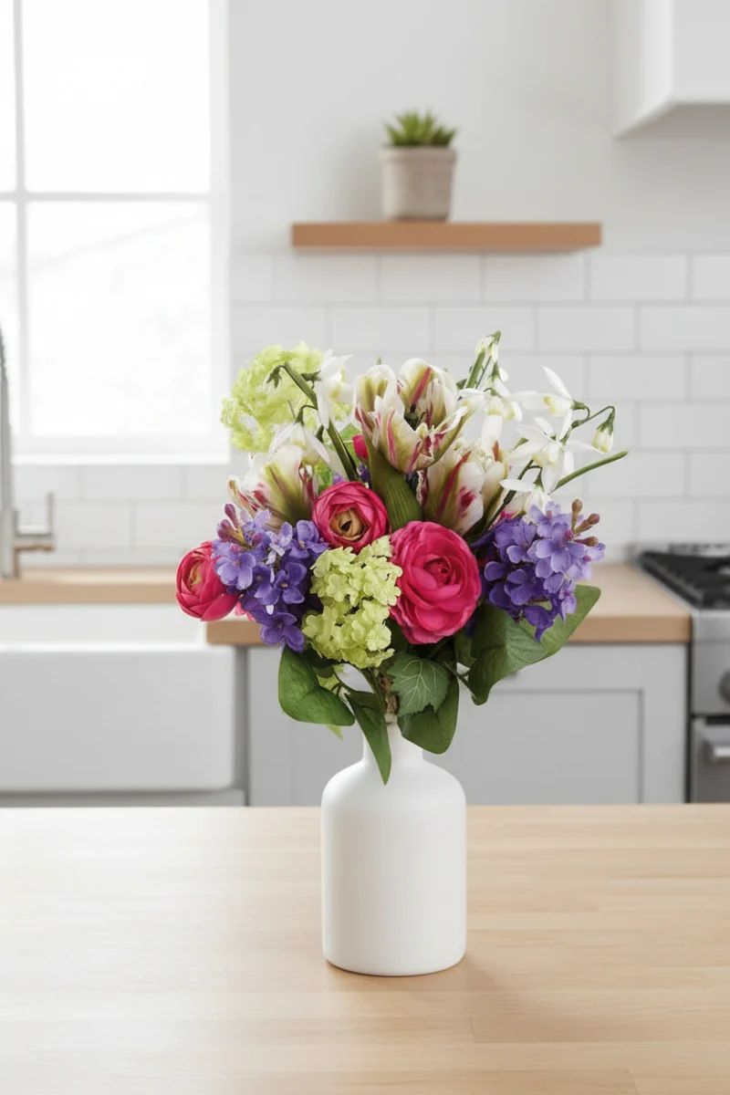 Faux Snowball, Lilac & Tulip Bouquet 15" Mixed