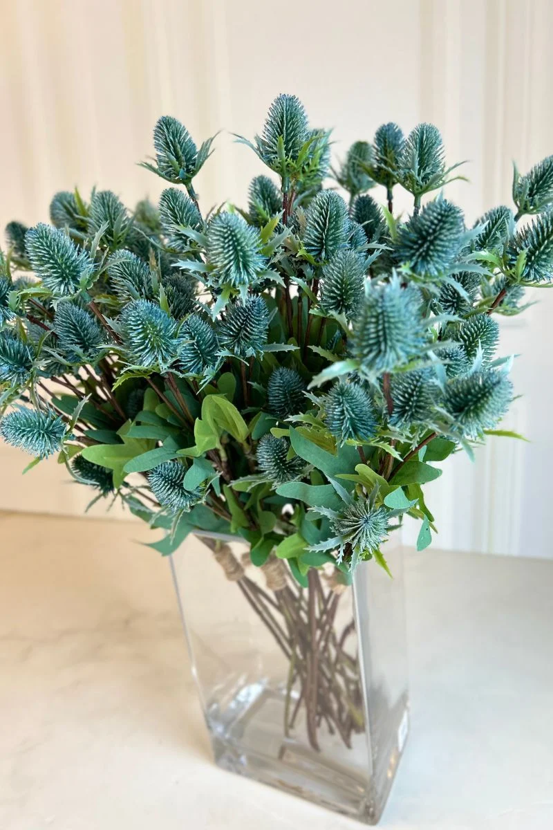Faux Thistle Spray 19" Blue