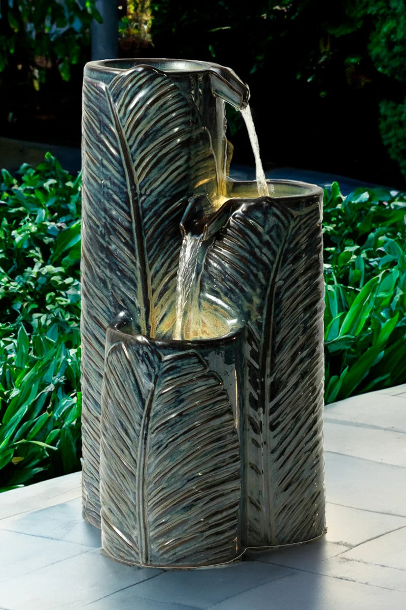 Alfresco Home Waterfall Leaf Ceramic Fountain 25.25"