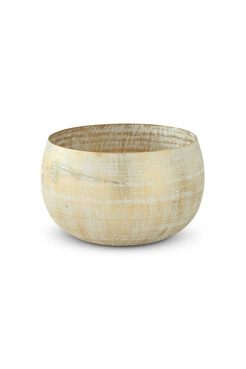 Gold Metal Whitewashed Bowl Large