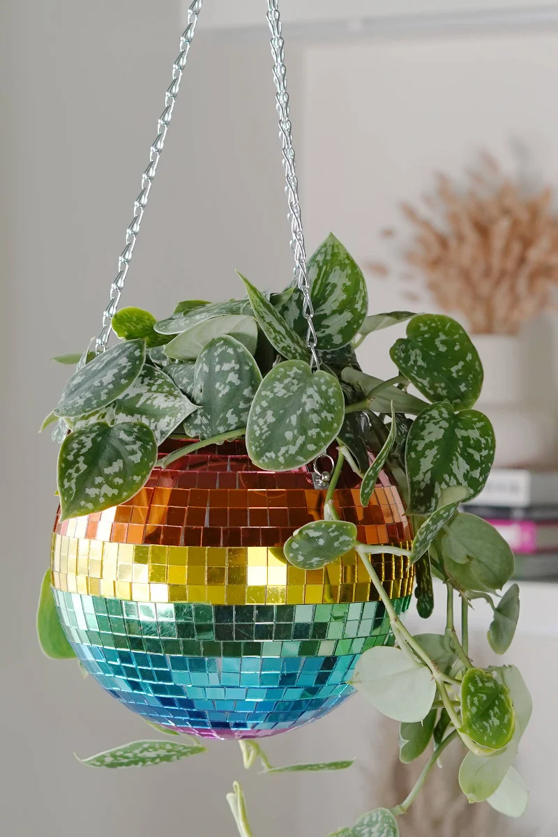 Hanging Planter Disco Ball Rainbow - Image 2