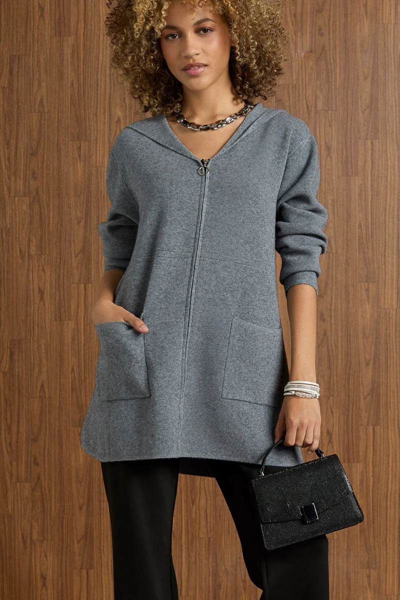 Heavenly-Luxe Zip Front Hooded Cardigan with Pockets XS Mid Heather Grey